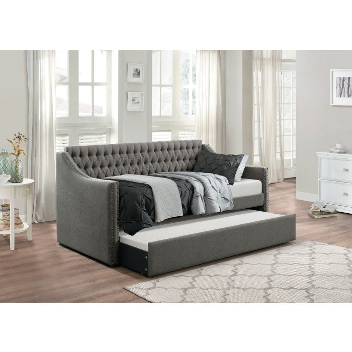 Tulney Dark Gray Button Tufted Fabric Twin Day Bed with Trundle – 4966DG