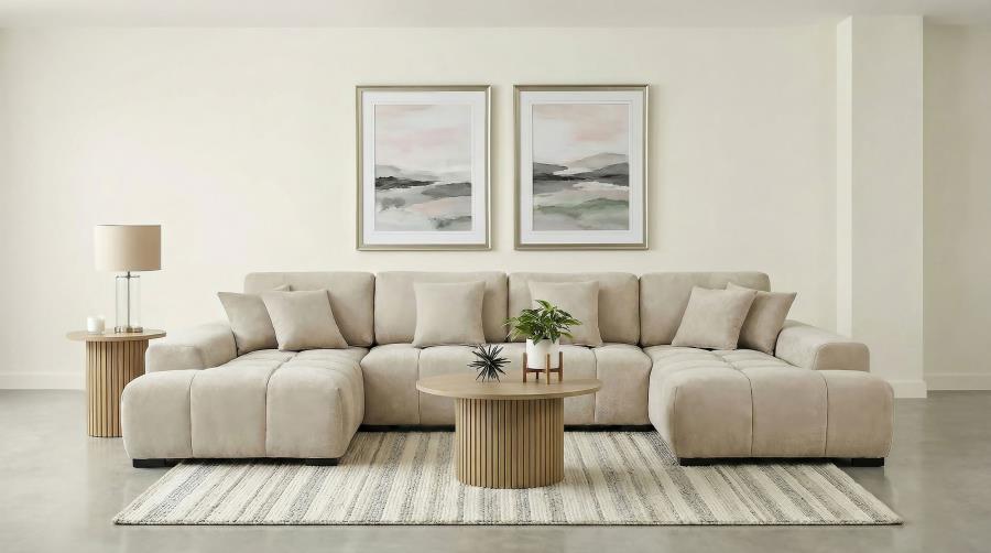 Cannella Beige Textured U-Shaped Double Chaise Sectional Sofa – 500350