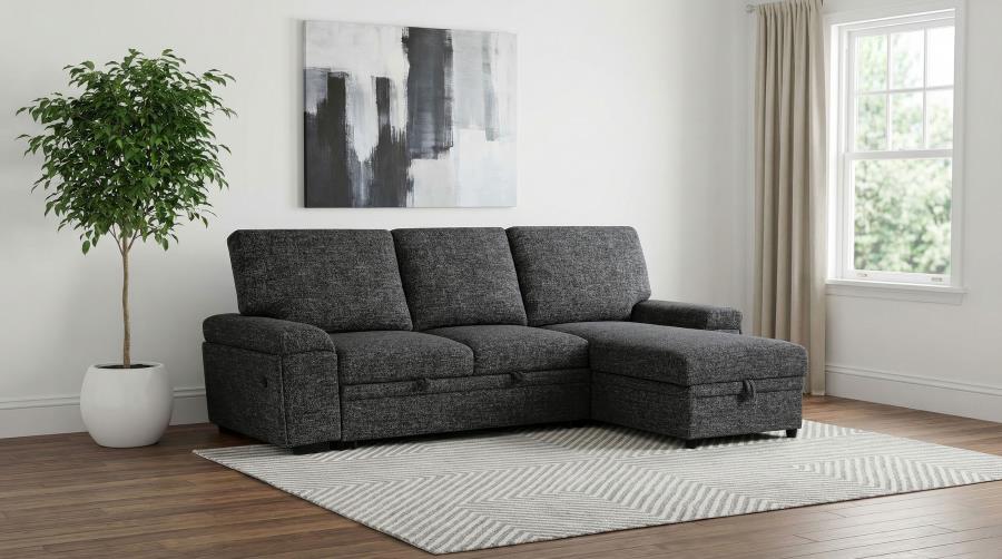 Demko Granite Linen-Like Fabric Sleeper Sectional Sofa with Storage Chaise, Bluetooth & USB Charging – 500355
