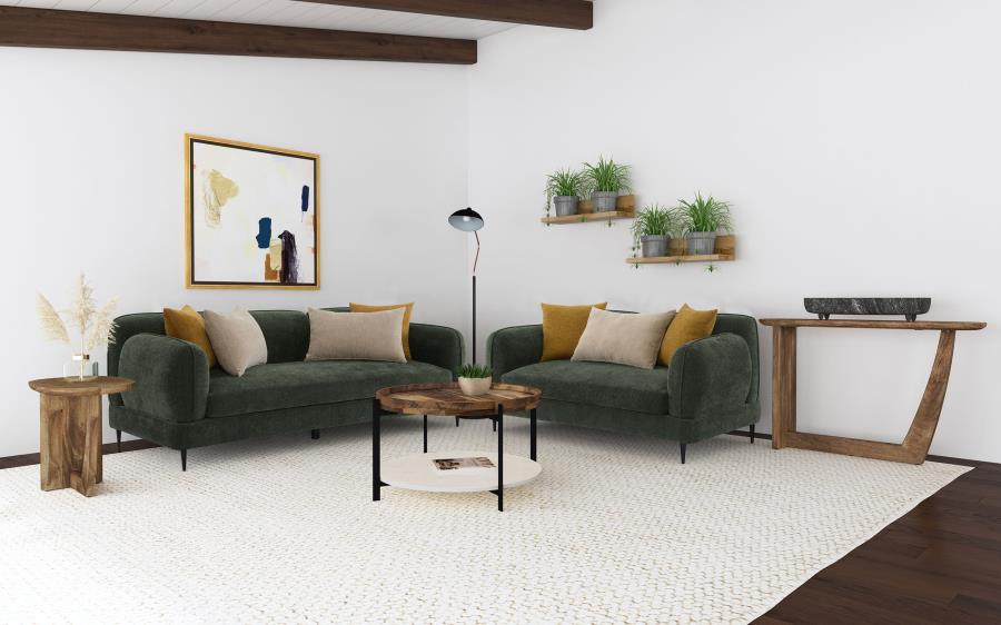 Coaster Jade 2-Pc Green Chenille Fabric Mid-Century Modern Sofa and Love Seat Set with Overstuffed Arms – 509131-S2
