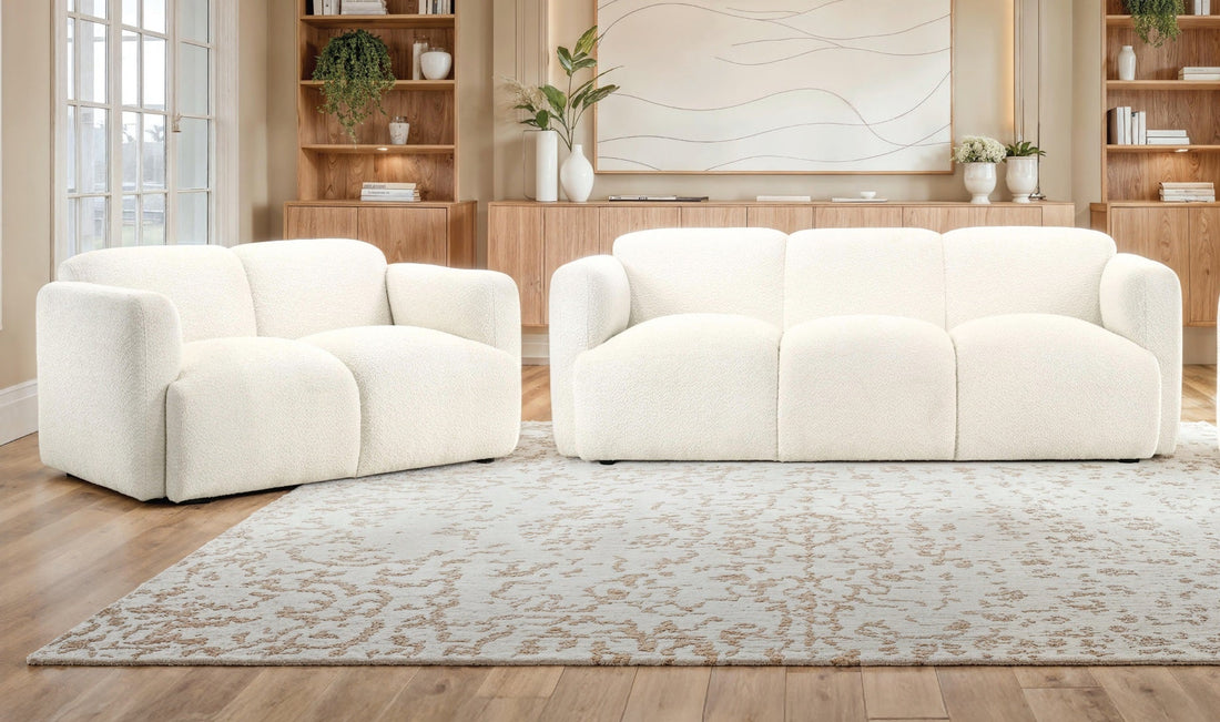 Coaster 509811-S2 2 pc Dorset soft white textured fabric sofa and love seat set rounded arms