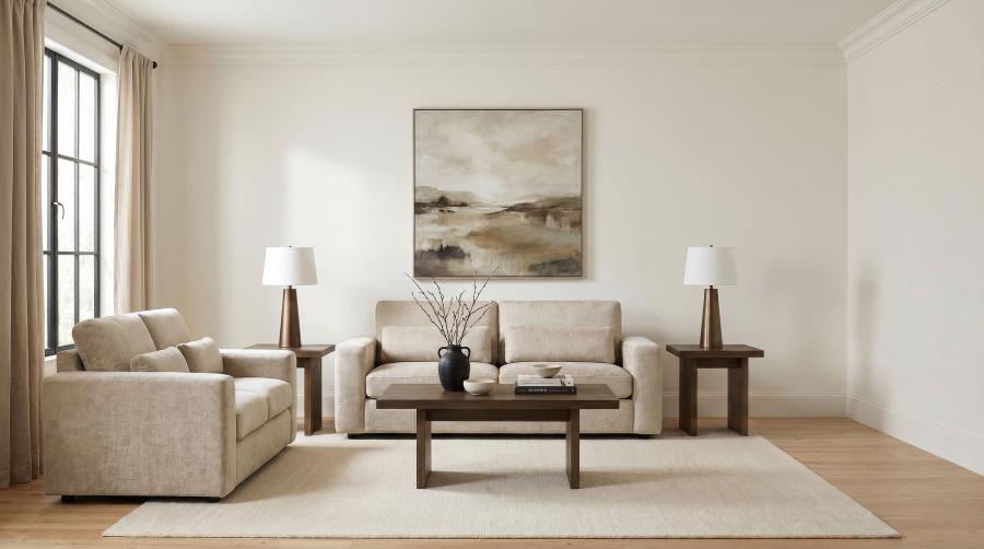 Coaster Amador 2-Pc Camel Chenille Fabric Sofa and Love Seat Set with Track Arms – 511231-S2