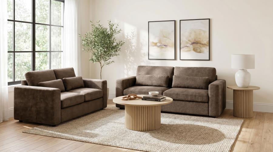 Coaster Amador 2-Pc Chocolate Chenille Fabric Sofa and Love Seat Set with Track Arms – 511234-S2