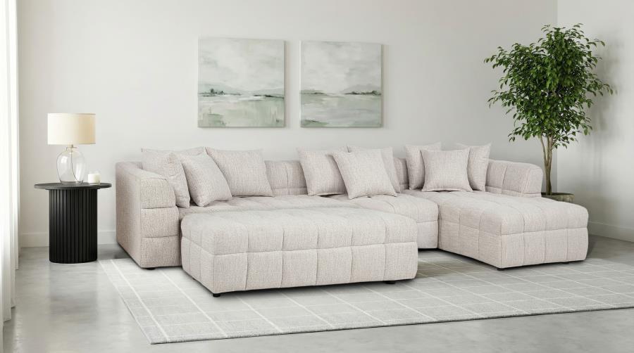 Amara Ivory Textured 4-Piece Sectional Sofa with Chaise and Ottoman – 551911-SET