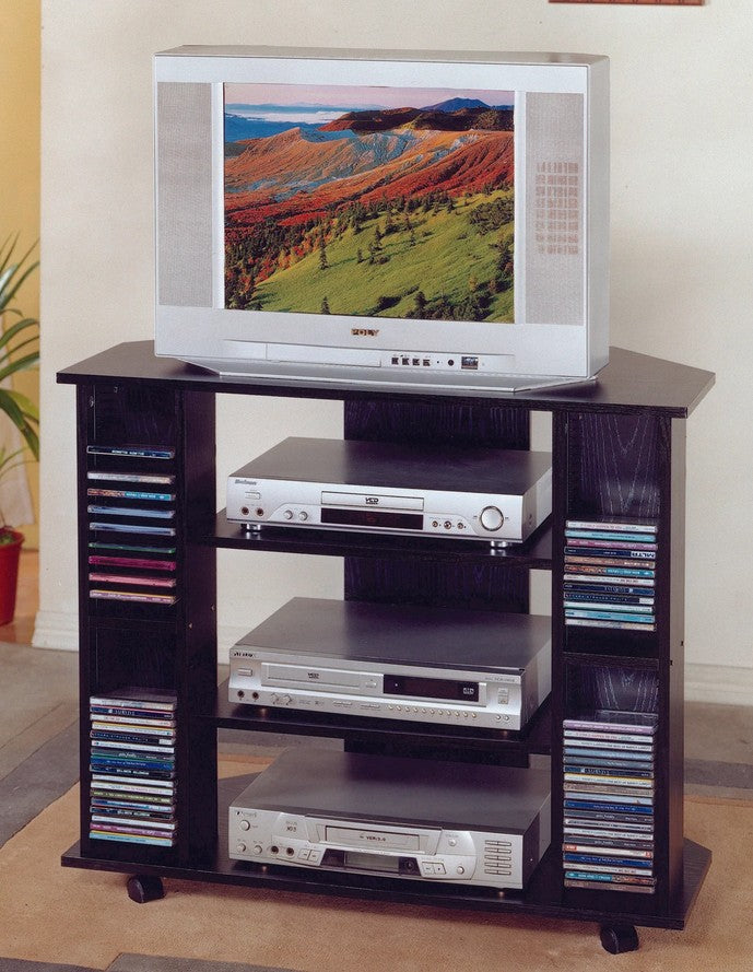 Asia Direct 556BK Black finish wood tv stand with cd holders and casters **Clearance**