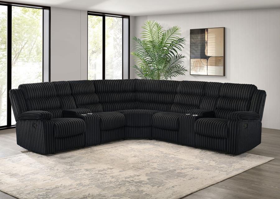 Coaster Atkinson Black Corduroy Fabric Reclining Sectional Sofa – 601520