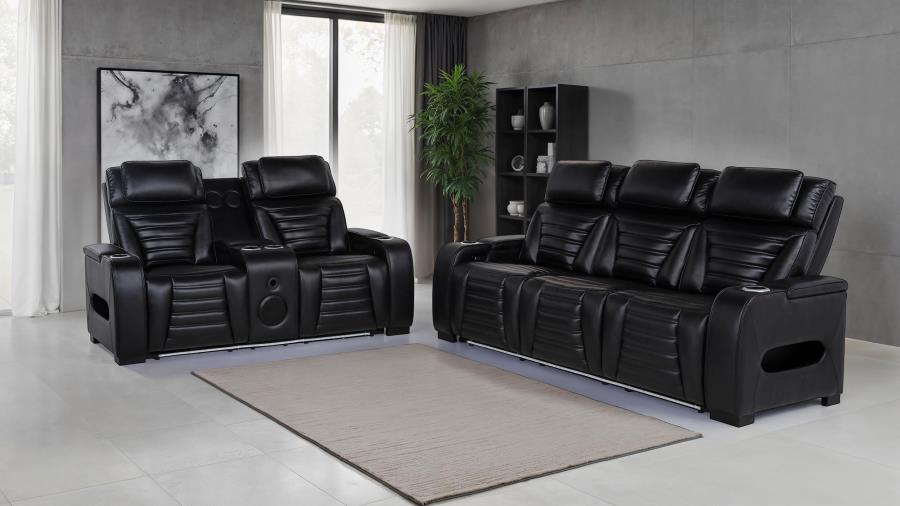 Coaster Zuma Black Leatherette Dual Power Reclining Sofa & Loveseat Set – 603251PP-S2