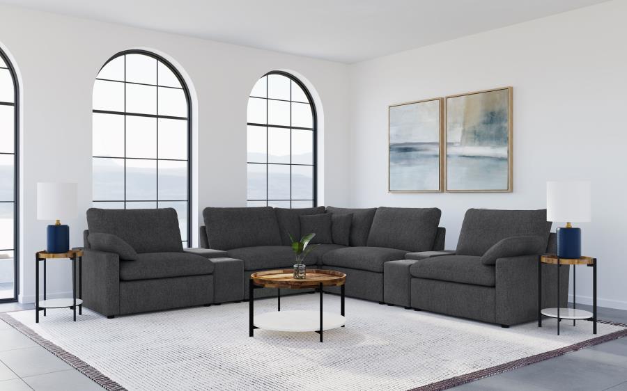 Coaster Collins Dark Grey Fabric 7-Pc Power Motion Sectional Sofa with Charging Ports – 609530P-SETA