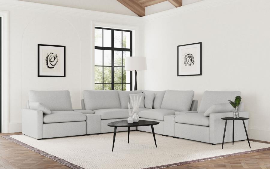 Coaster Collins Grey Fabric 7-Pc Power Motion Sectional Sofa with Charging Ports – 609560P-SETA