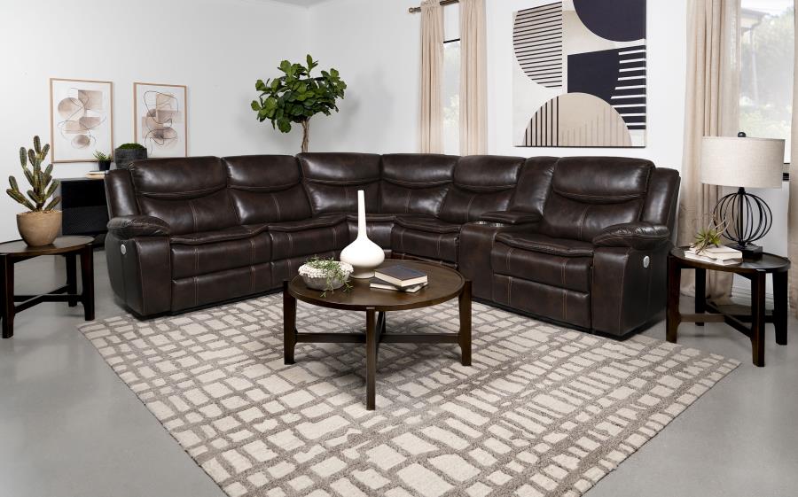 Coaster Sycamore Dark Brown Leatherette Power Reclining Sectional Sofa – 610190P