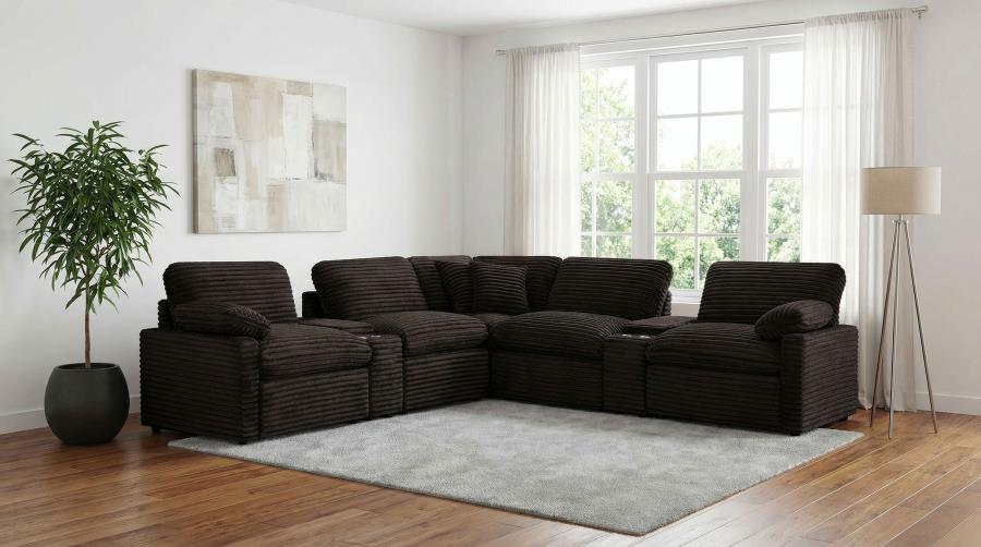 Coaster Collins Chocolate Brown Corduroy 7-Pc Power Motion Sectional Sofa with Charging Ports – 610350P-SETA