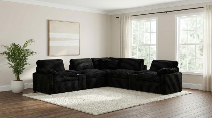 Coaster Collins Black Corduroy 7-Pc Power Motion Sectional Sofa with Charging Ports – 610360P-SETA