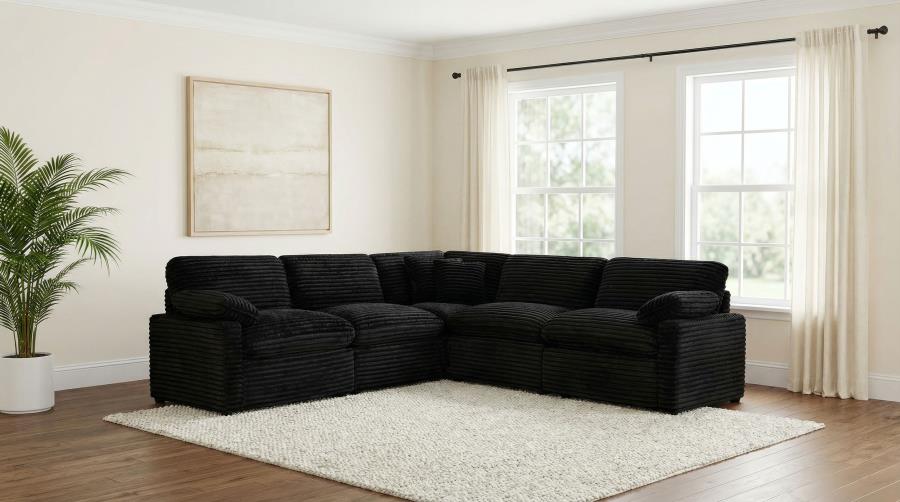 Coaster Collins Black Corduroy 5-Pc Power Motion Sectional Sofa with Charging Ports – 610360P