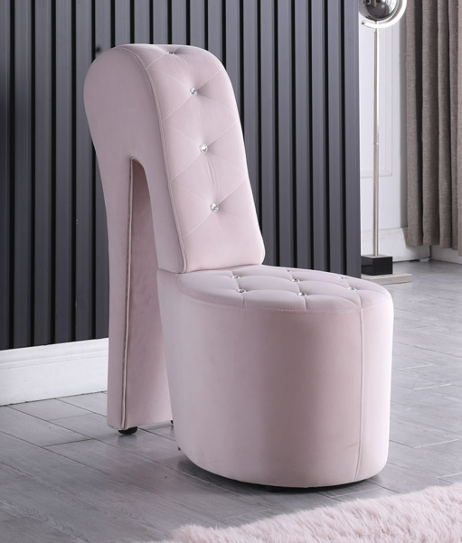 Best Master Pink Velvet Crystal Tufted High Heel Shoe Accent Chair – 6900VP
