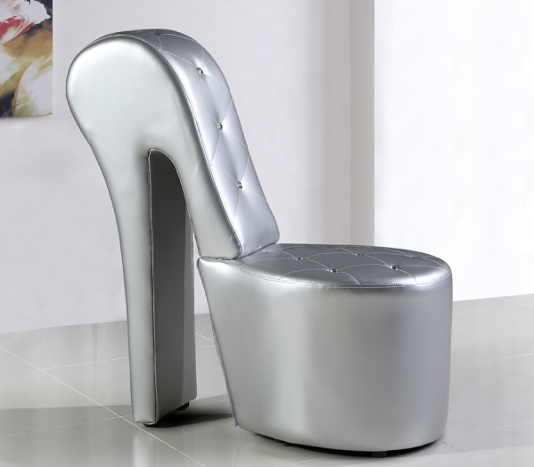 Best Master Silver Faux Leather Crystal Tufted High Heel Shoe Accent Chair – 6900S