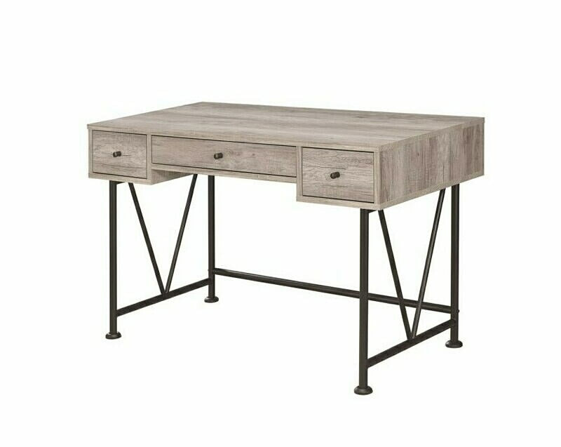 Coaster 801549-Clearance Gracie oaks woodward analiese grey driftwood finish wood with black metal frame writing desk