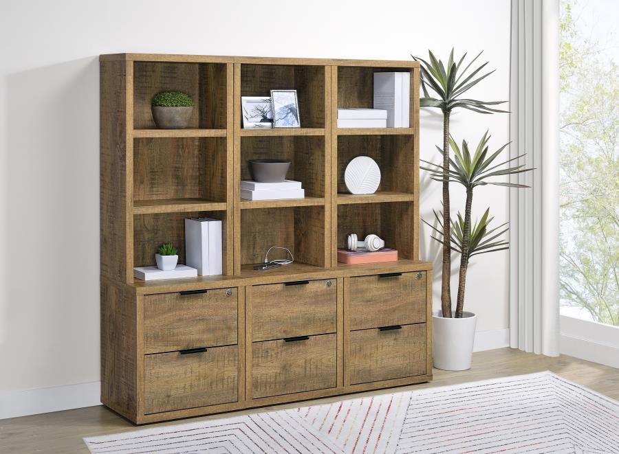 Coaster 802693-S3 3 pc Westpark mango finish wood bookcase shelf unit with USB ports and locking drawers