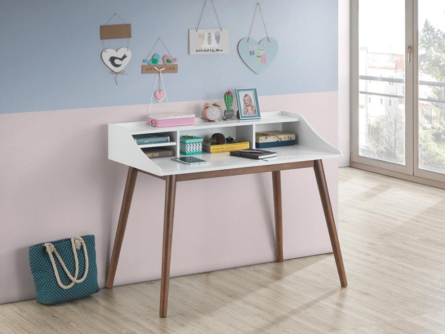 Coaster 804495-clearance George oliver burkhalter percy mid century white / walnut finish wood writing desk