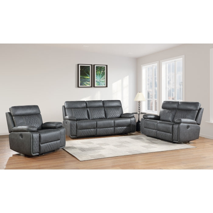 3-Piece Grey Faux Leather Sofa, Loveseat & Recliner Set with Motion Recliners – 8193-3PC