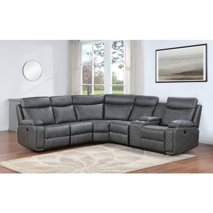 3-Piece Grey Faux Leather Recliner Sectional Sofa with Consoles – 8196