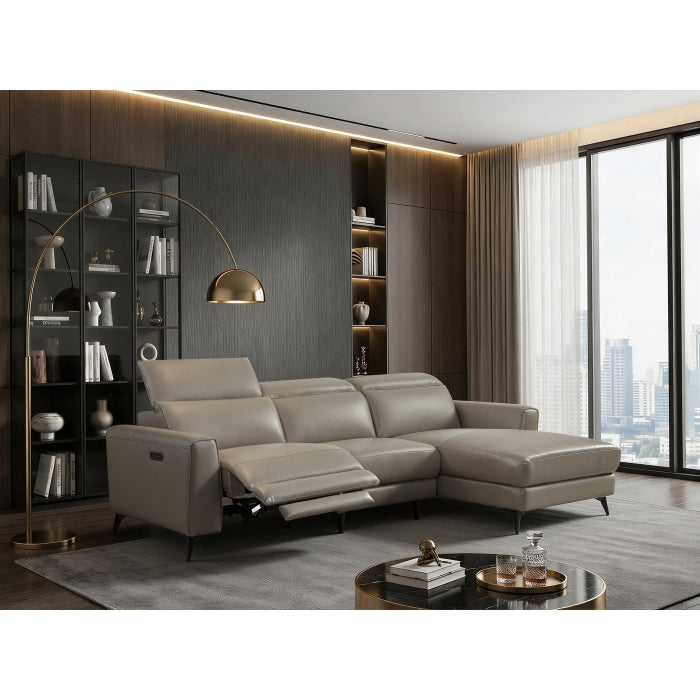 8289 2 pc Harriston taupe breathable genuine leather power motion sectional sofa with chaise