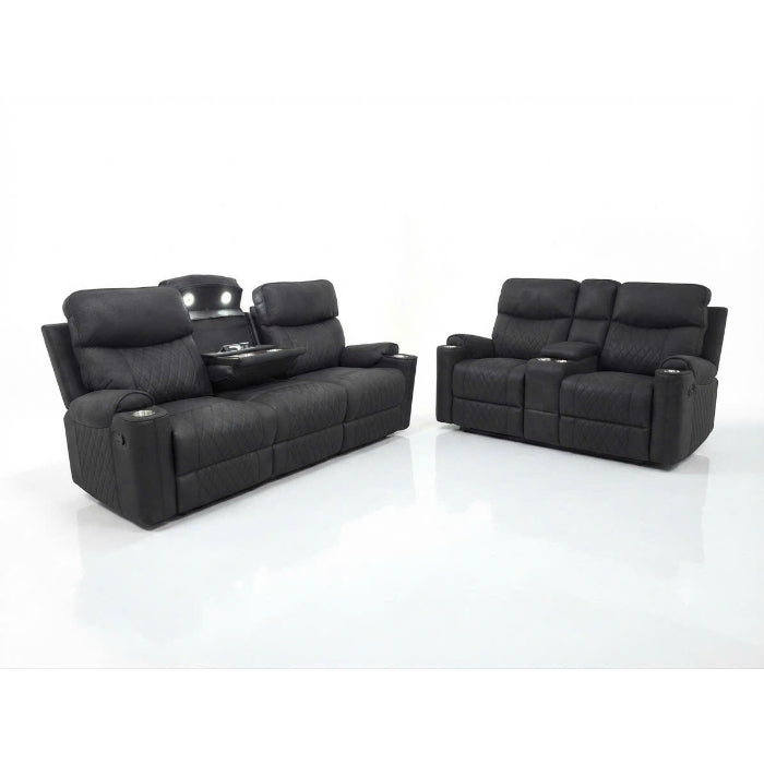 2-Piece Black High Performance Sofa Loveseat Set with Motion Recliners – 8305-2PC