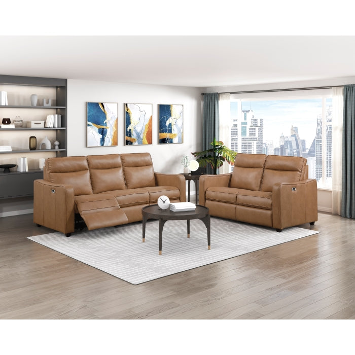 Equinox 2-Piece Power Motion Sofa & Loveseat Set – Brown Faux Leather & Recliner Ends – 8368BRW-2PWA1