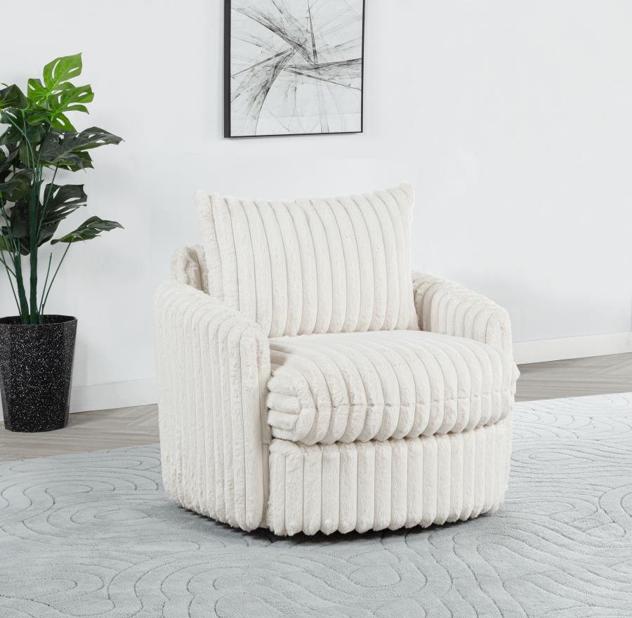 Coaster 902541  Sarco ivory wide corduroy fur fabric round swivel accent chair