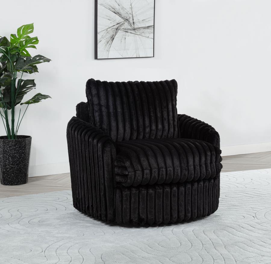 Coaster 902542  Sarco black wide corduroy fur fabric round swivel accent chair
