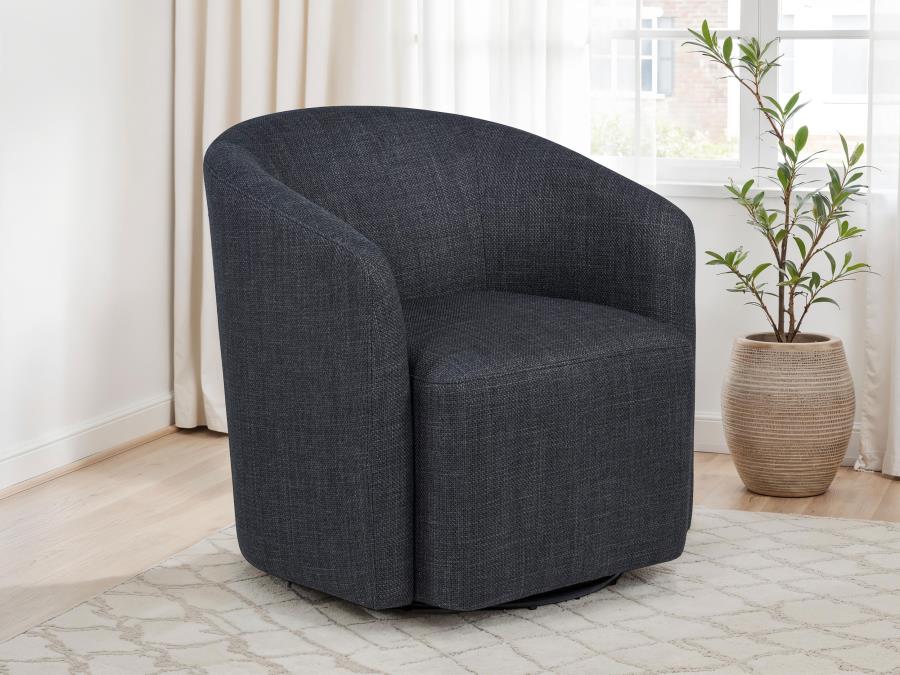 Coaster 903223  Mossbrook dark grey woven fabric round swivel barrel back accent chair