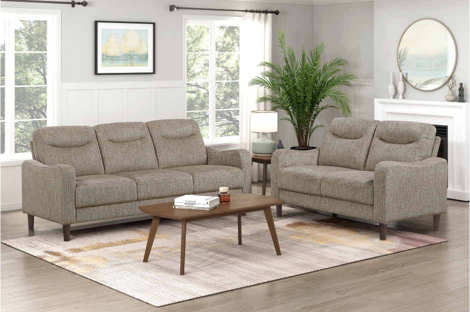 Homelegance Linden Brown Chenille Sofa and Love Seat Set with Rounded Arms – 9180BRW-2PC