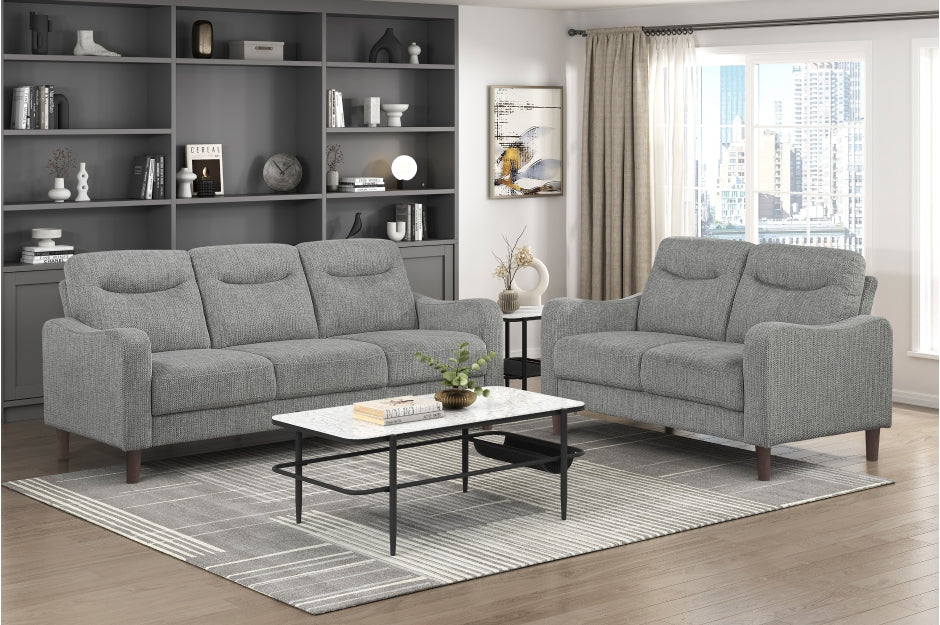 Homelegance Linden Grey Chenille Sofa and Love Seat Set with Rounded Arms – 9180GRY-2PC