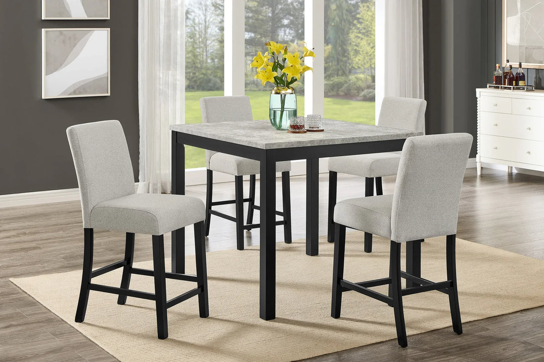 Bridgend Black Finish Wood 5-Piece Faux Concrete Top Counter Height Dining Table Set – 9348-5PC
