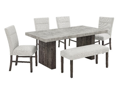 Asia Direct 9450 6 pc grey finish wood dining table set with faux cement look top