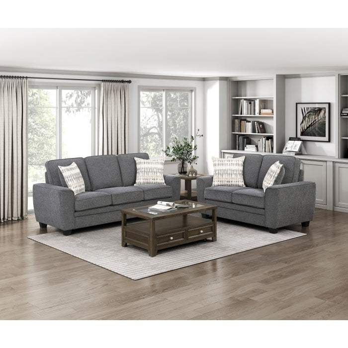Zander Dark Grey Chenille Sofa and Love Seat Set with Rounded Arms – 9745DG-2PC