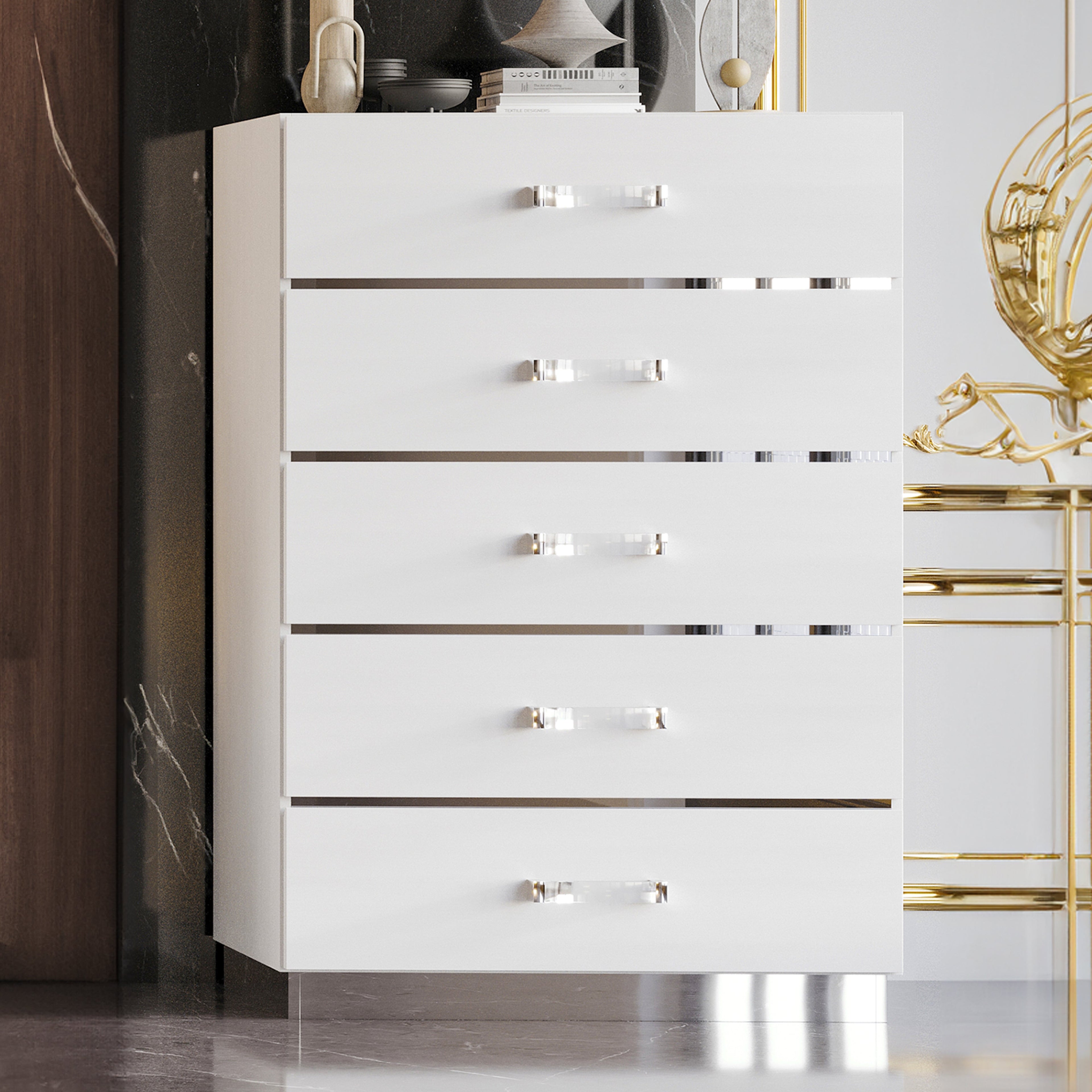 00-1840-C Europa white finish wood modern white silver accents tall chest