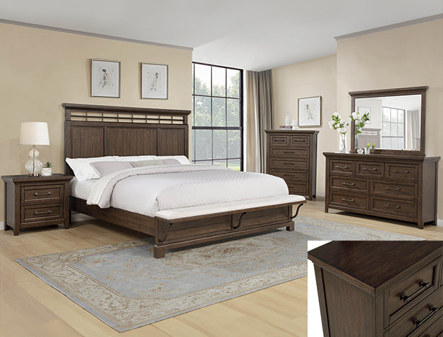 B1950 4 pc Beckett rustic brown finish wood poster queen bedroom set footboard bench