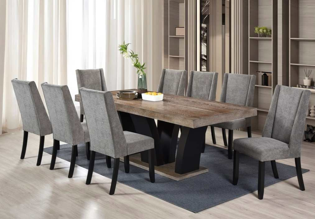 Elite-9PC 9 pc Elite two tone oak and black finish wood dining table set
