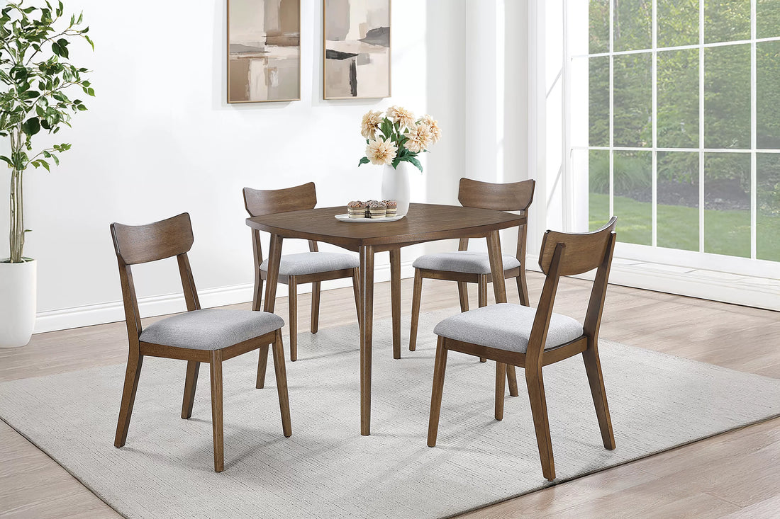 Poundex F2706-1953 5 pc Walnut finish wood mid century modern 40" square dining table set