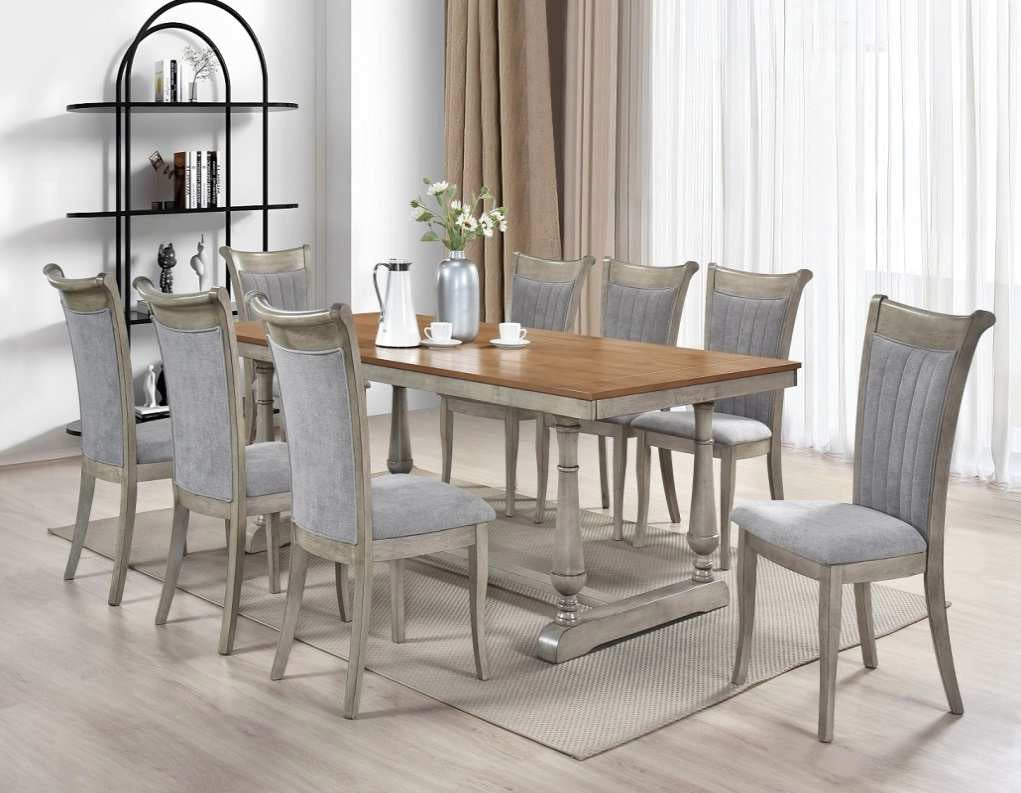 Montana-7PC 7 pc Montana oak and antique white finish wood dining table set