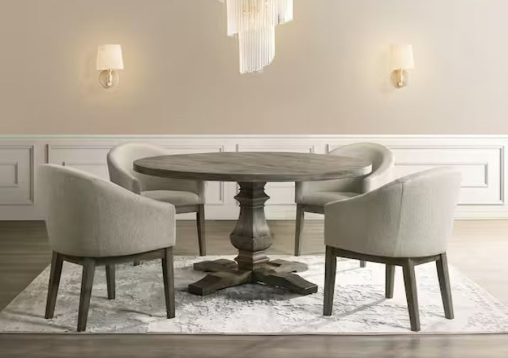 Best master Newark-5PC 5 pc Newark 59" round weathered grey finish wood dining table set