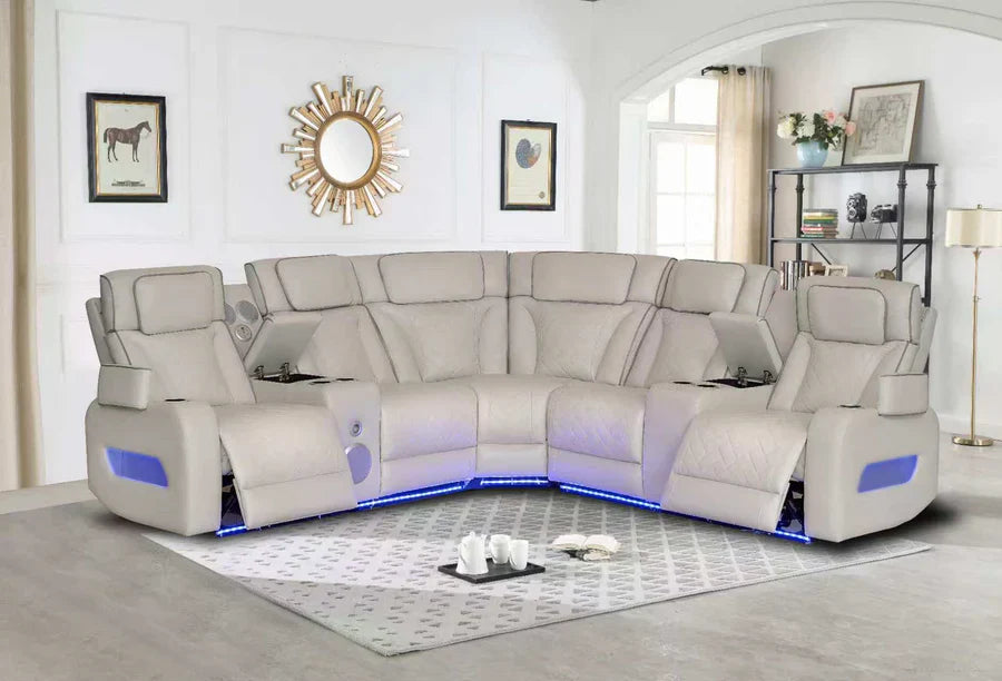 Mc-Ferran SF5869-3PC 3 pc Fortuner beige leather aire power reclining and Power headrests sectional sofa LED lighting