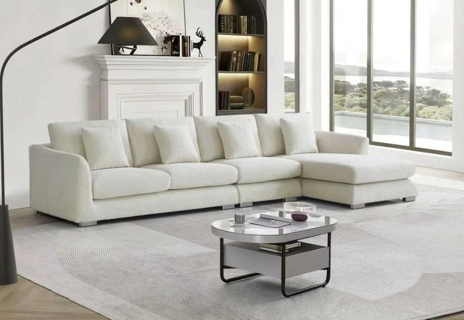 SF776 3 pc Glamour beige chenille fabric sectional sofa with chaise