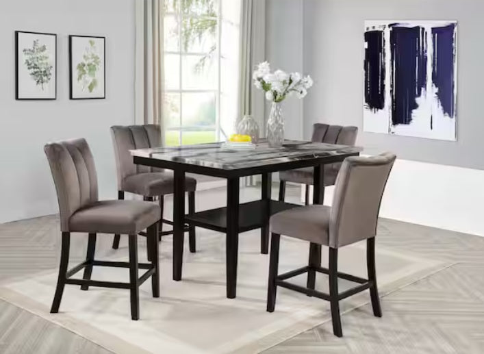 Best master SH200-5PC 5 pc Marbella charcoal lava / black faux marble top 60" counter height dining table set