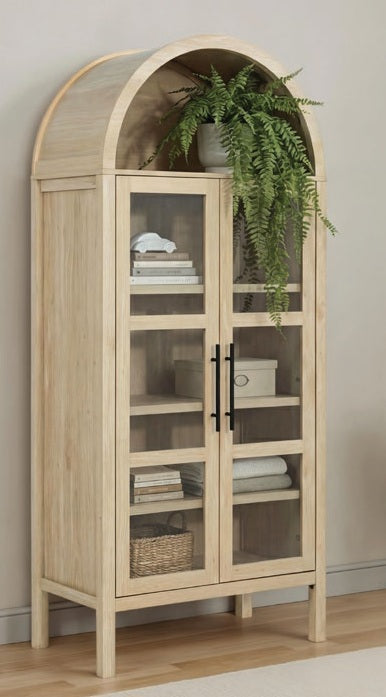 SL-AC8001NT Gateshead natural finish wood arched top curio cabinet with glass doors