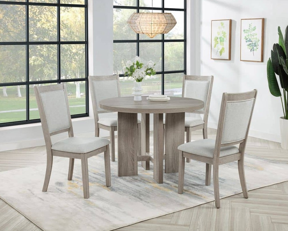Best Master Tim02 5-Piece 42" Round Dining Set with Oak and Gray Chairs – TIM02-5PC