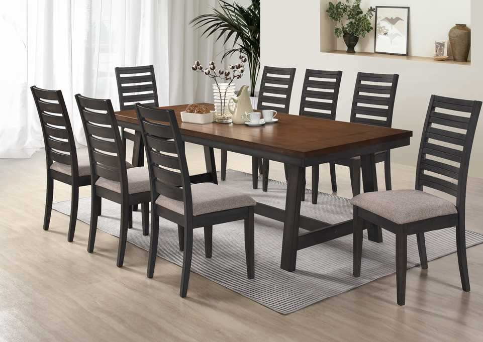 Alpine-7PC 7 pc Alpine two tone antique grey and walnut finish wood dining table set