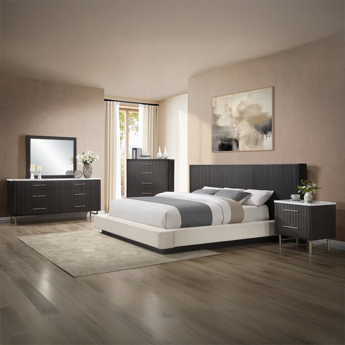 Acme BD04241-4PC Clayten espresso finish wood ribbed design mid-century modern Eastern King bedroom set