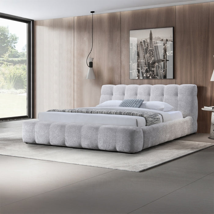 Acme BD05862Q Hannah grey chenille fabric upholstered queen platform bed set
