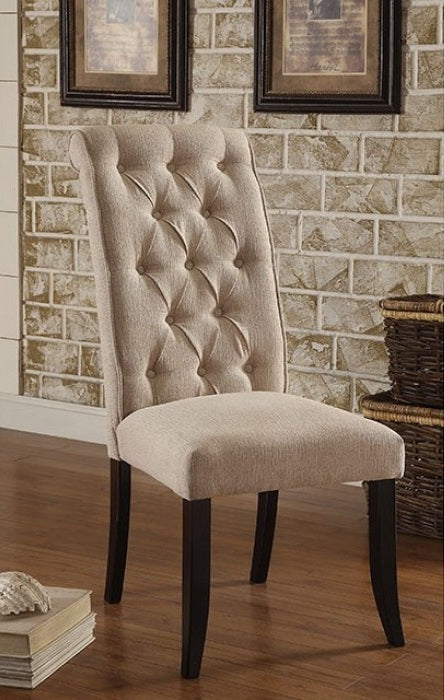 CM3564-SC Set of 2 Marshall beige linen like fabric antique black finish wood side chairs
